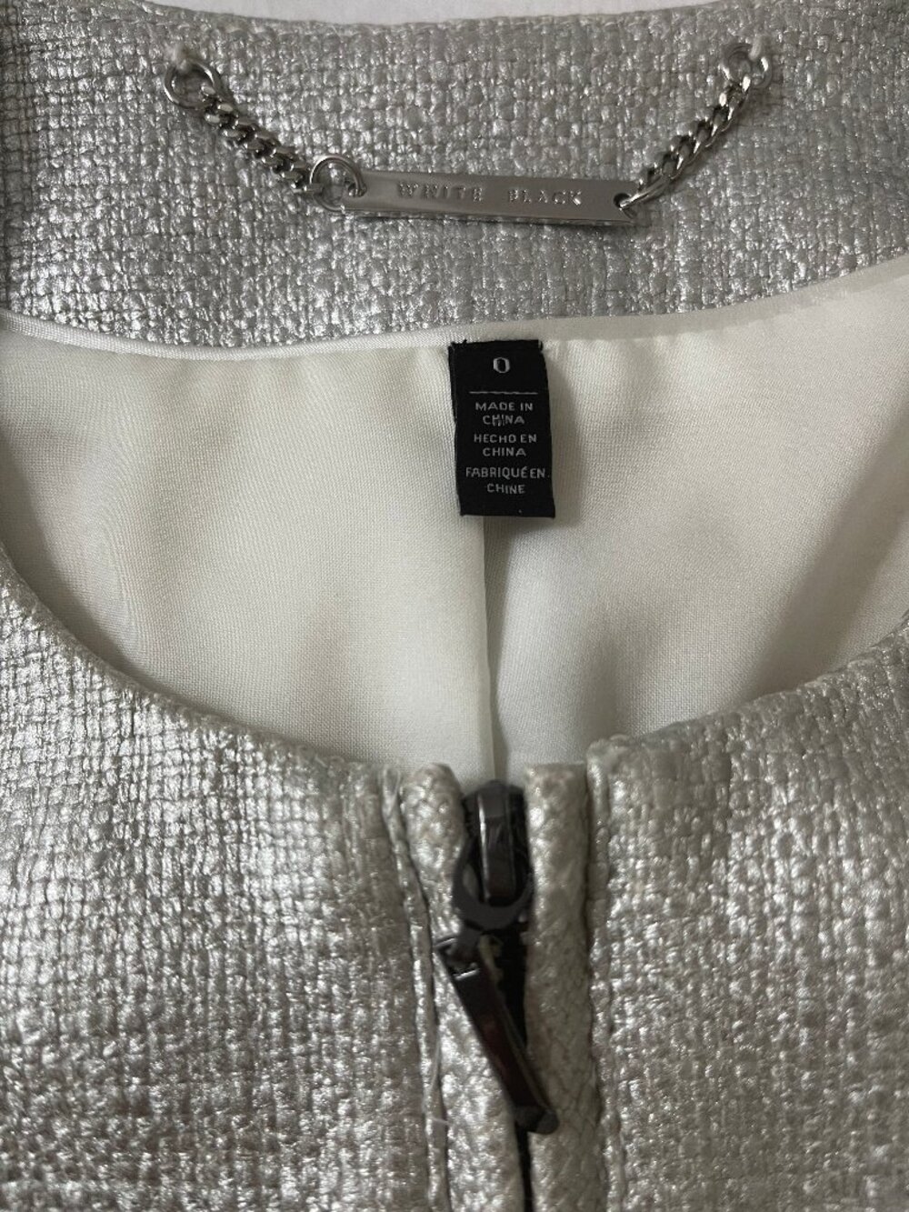 White House Black Market Metallic Silver Tweed Jacket, Size 0 - Picture 6 of 9